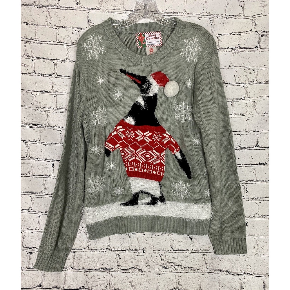 Xmas Christmas Ugly Holiday Sweater Penguin Wearing Sweater Size‎ M